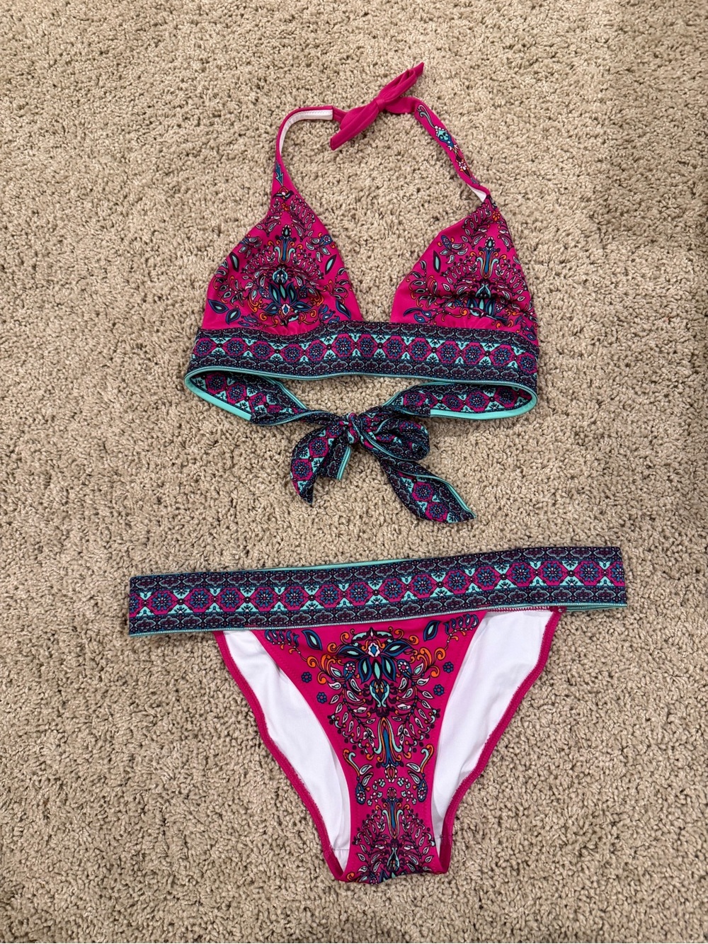 Victoria's Secret Fuchsia Paisley Adjustable Bikini Set